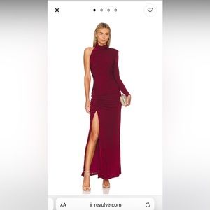 Misha one sleeve Pauline Gown in Port (burgundy)